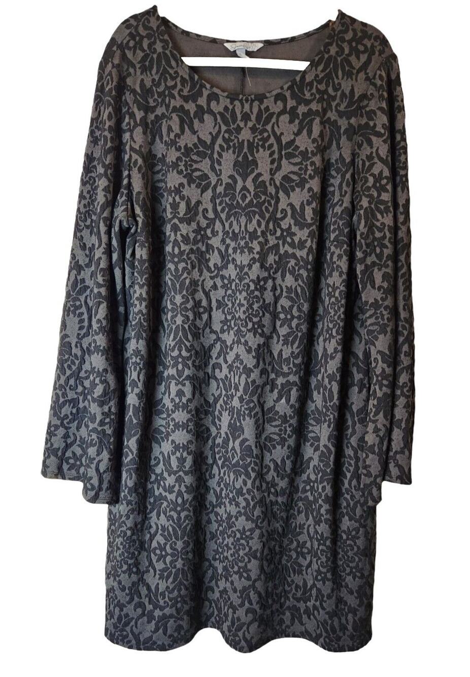 Speechless Womans Plus Size 3XL Black Textured Shift Dress Split Bell Sleeves